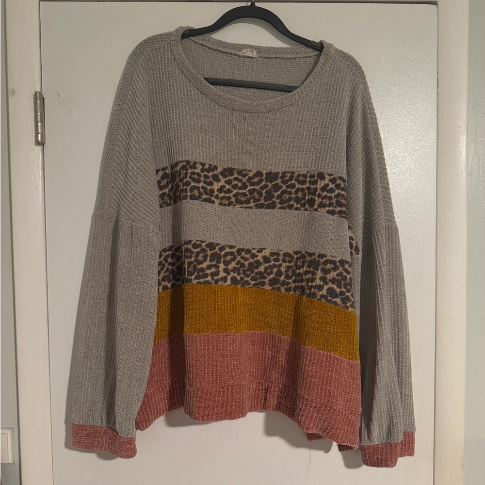 Lovely Melody women’s chenille pullover sweater | size xl in gray w/ misc colors